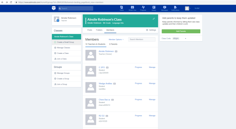 A screenshot of the Edmodo platform